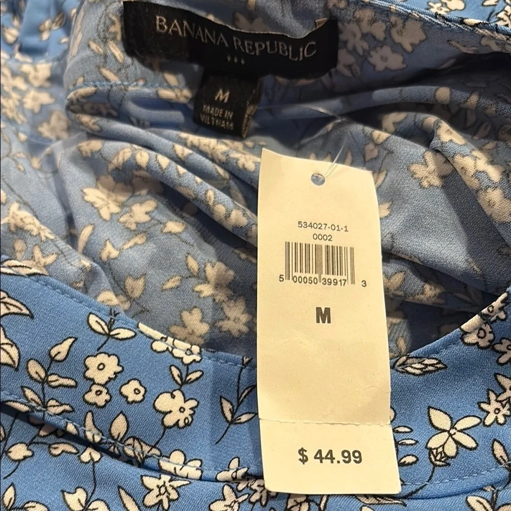 Banana Republic Blue and White Puff Sleeve Blouse